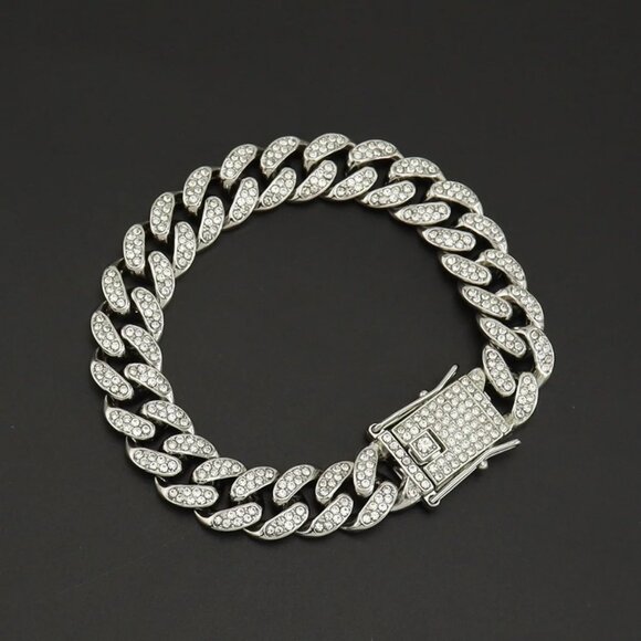 ⭐ Large 18k White Gold Cuban Men's 8" Iced Out Diamond Hip Hop Style Bracelet ⭐ - Picture 3 of 6